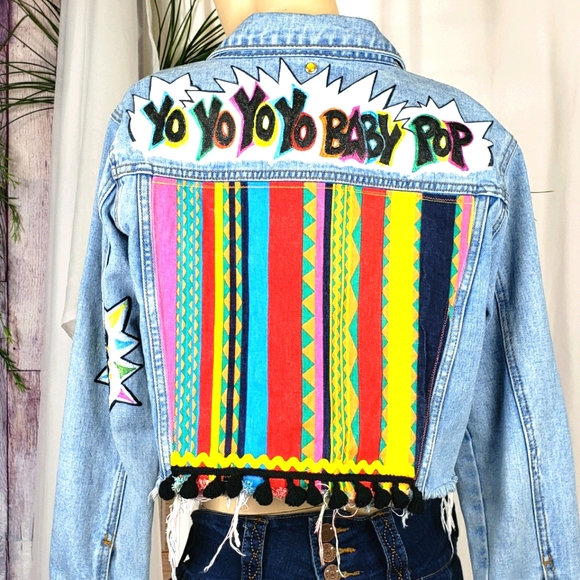 Custom Salt-n-Pepa Inspired Denim Cropped Jacket Size Medium / Large - Picture 2 of 16